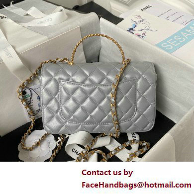 Chanel Lambskin, Strass & Gold-Tone Metal Small Flap Bag with Top Handle AS4362 Gray 2025